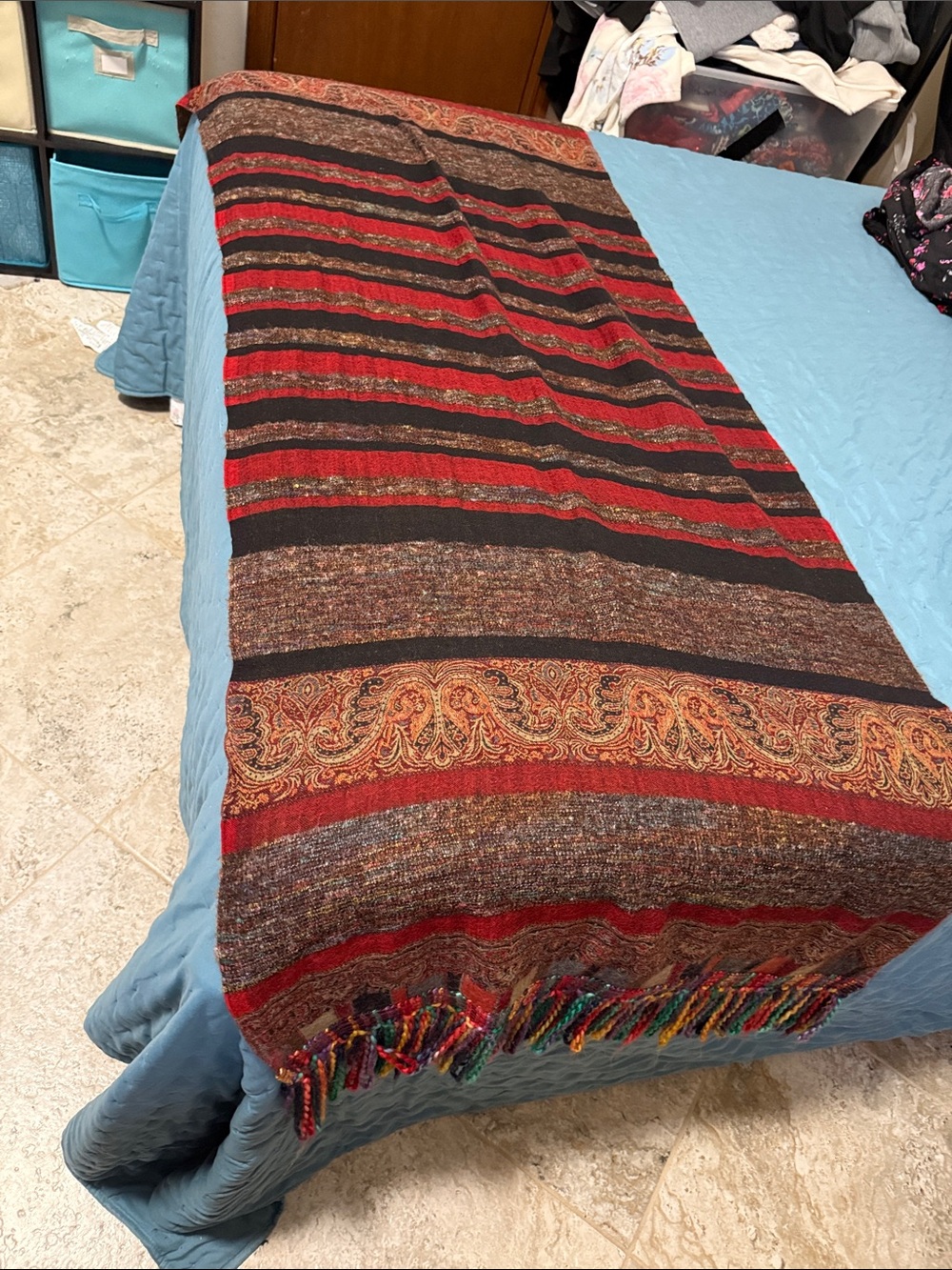 Earthy Striped Red & Black Paisley Throw Blanket 80x27